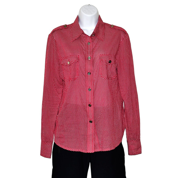 Tory Burch Tops - B0 Auth TORY BURCH Red Cotton Polka Dot Pattern Logo Buttons Blouse Top Size 8